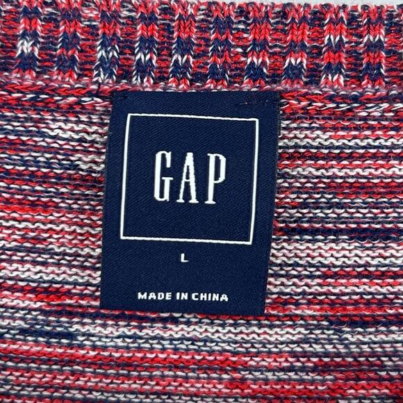 GAP 100% Cotton Marled Crewneck Sweater Stripe Sleeves Red Navy Womens Sz Large - Picture 6 of 11